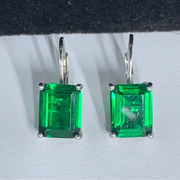 Jewelry - EMERALD Cushion Cut Diamond Drop Earrings Statement Silver New in Box!